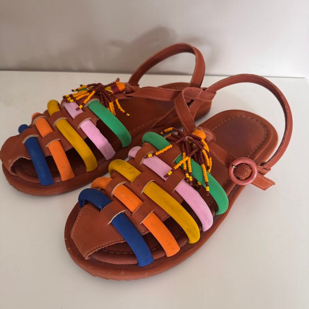 Farm Rio Beaded Rainbow Tube Strap Sandals Size 9